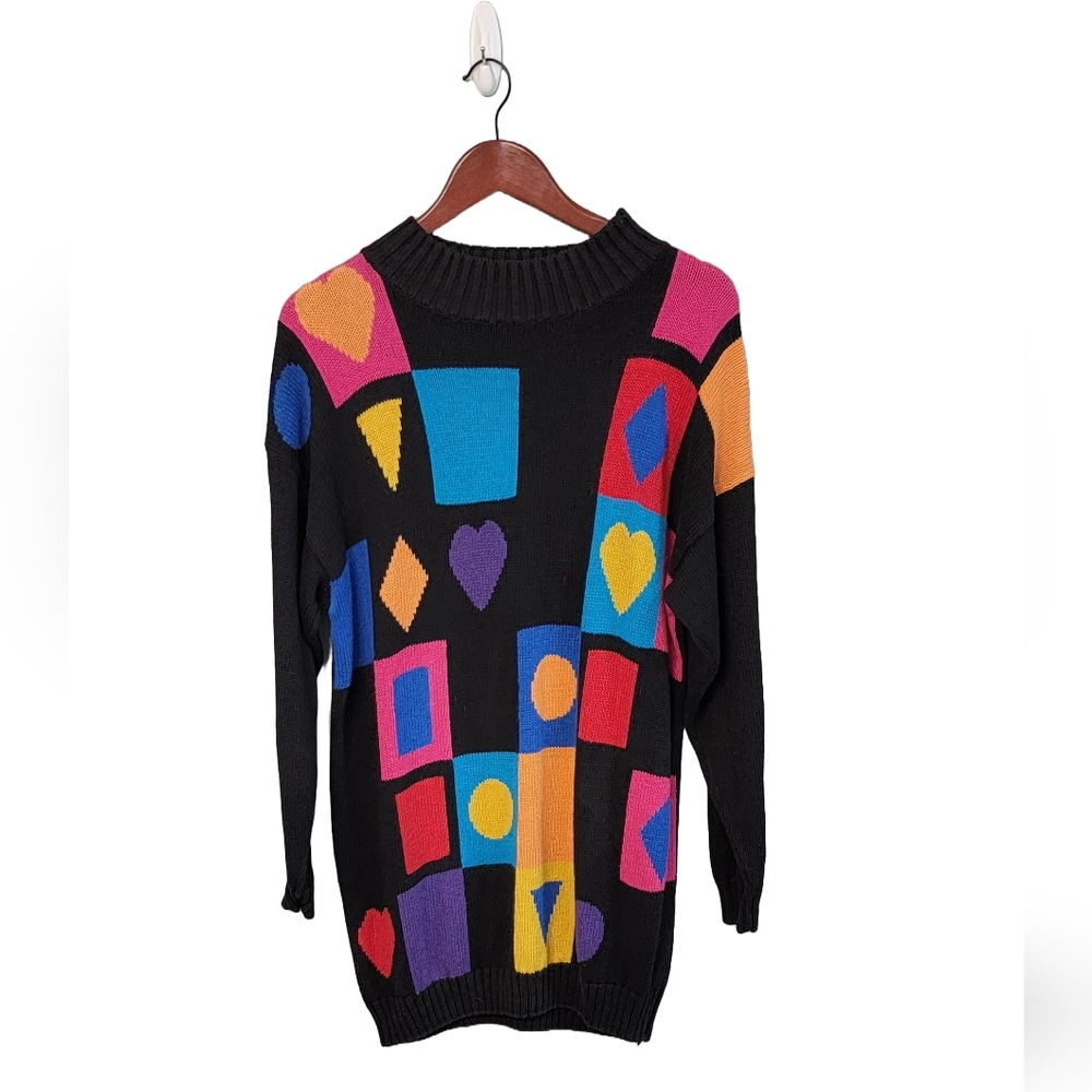 Vintage Huntington Ridge 80s Valentine Hearts Long Cotton Sweater Size L‎